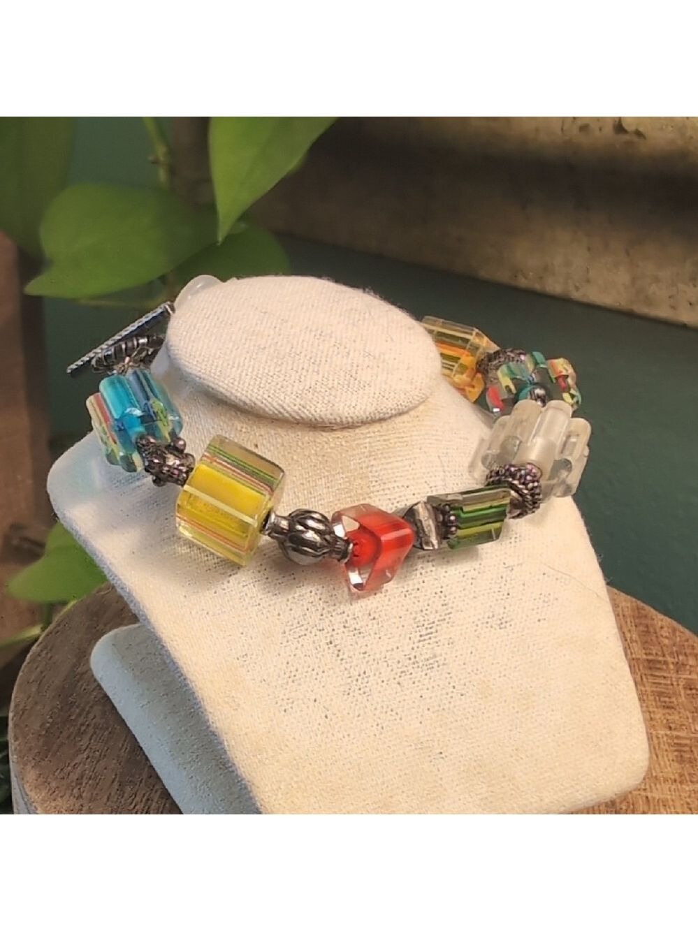 Multi Shape Striped Glass Artisan Bracelet